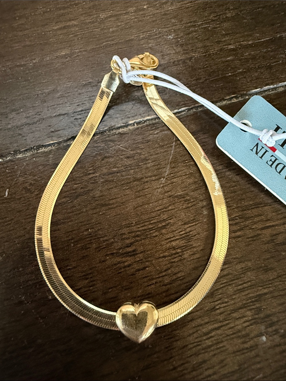 Sterling Silver Gold Heart Herringbone Bracelet